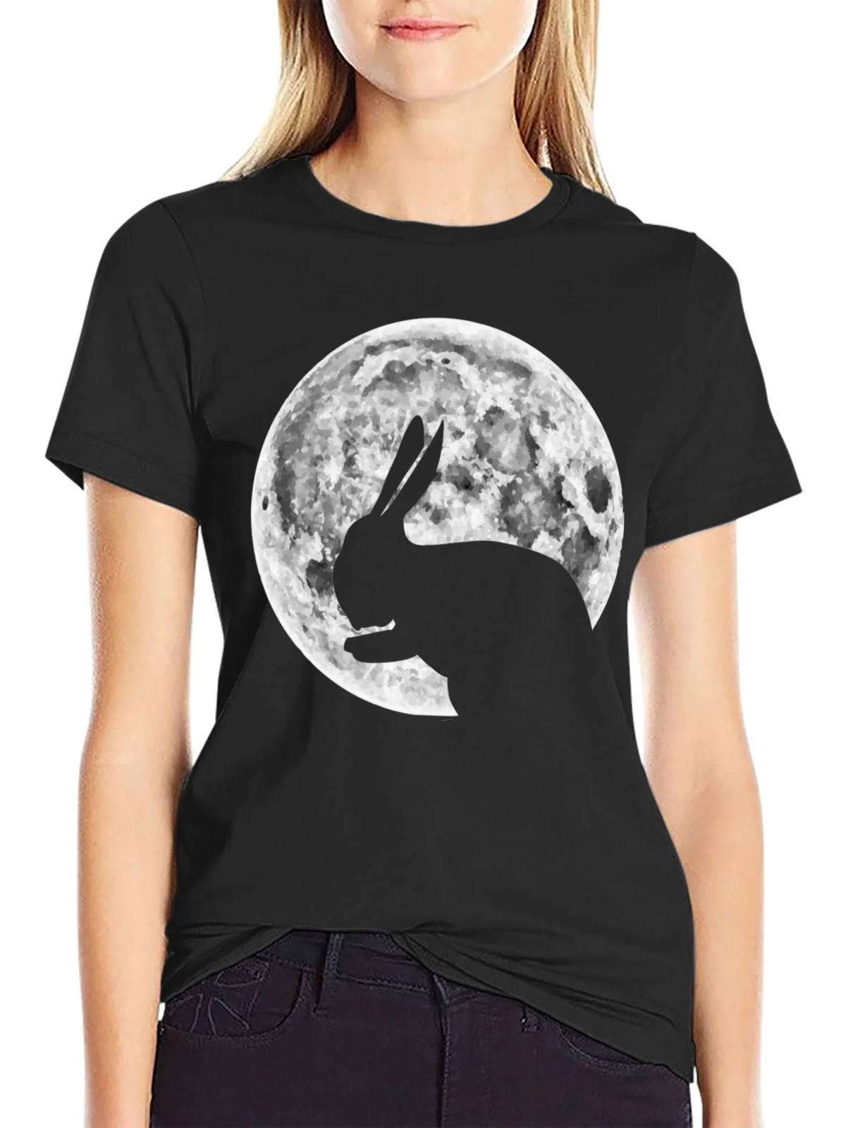 Rabbit Moon Graphic Tee - Black Cotton Blend product image 5