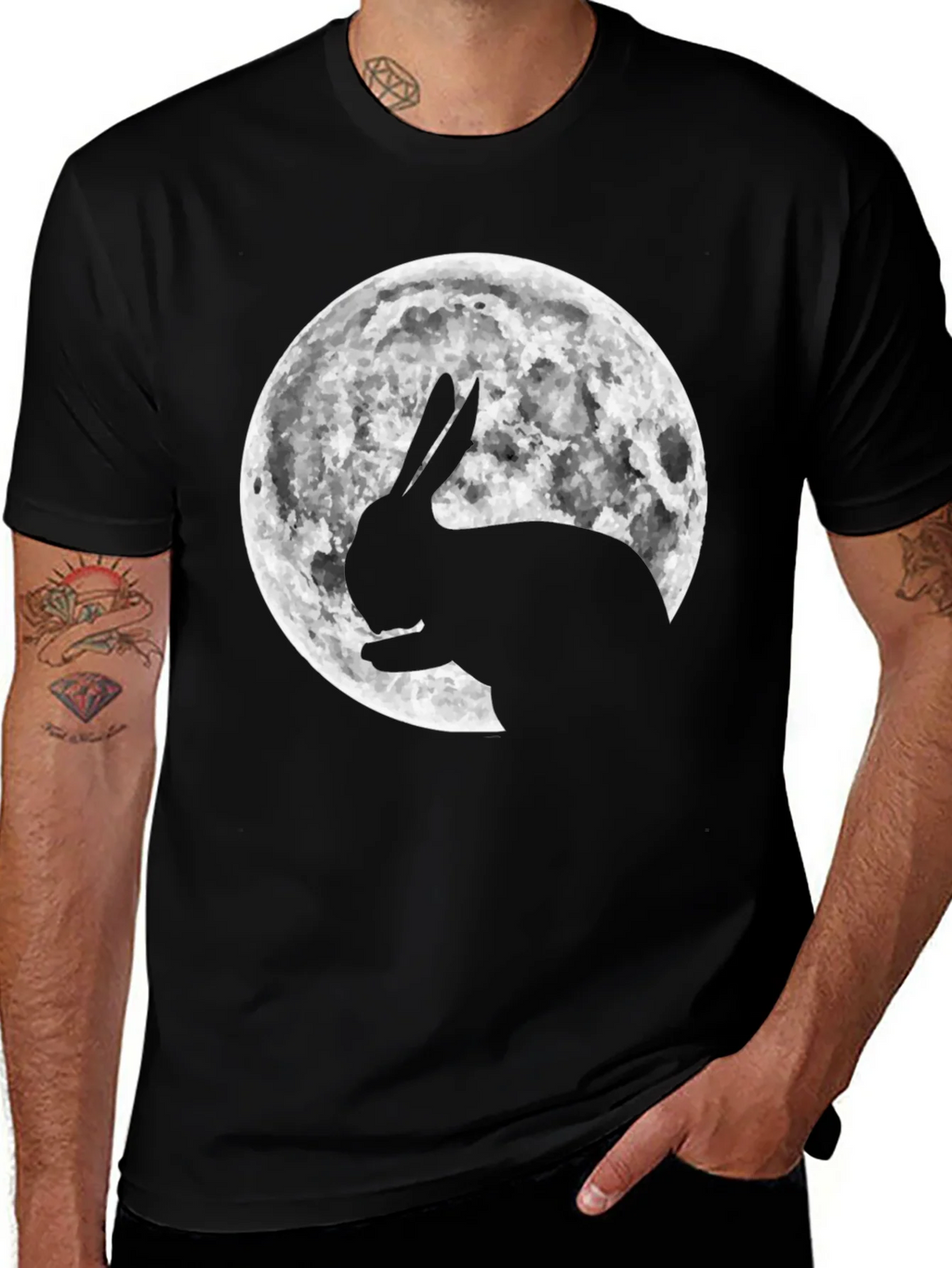 Rabbit Moon Graphic Tee - Black Cotton Blend product image 1