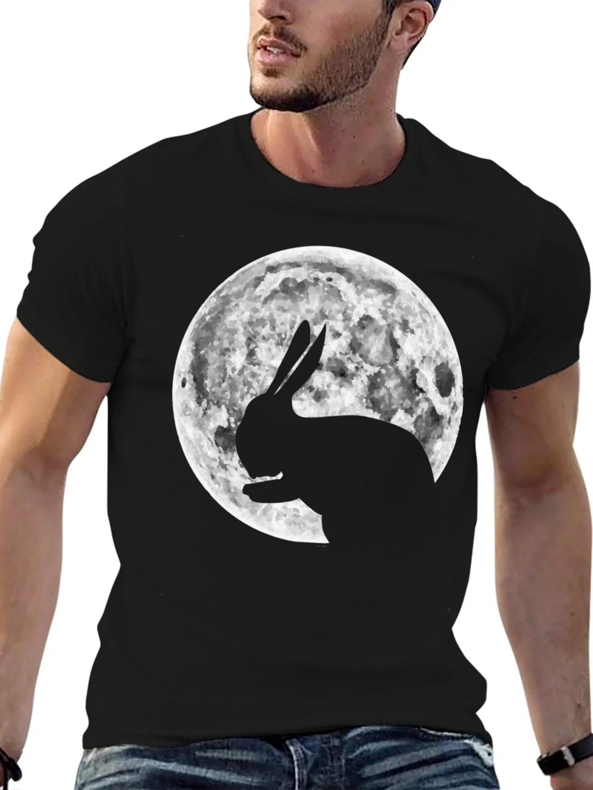 Rabbit Moon Graphic Tee - Black Cotton Blend product image 9