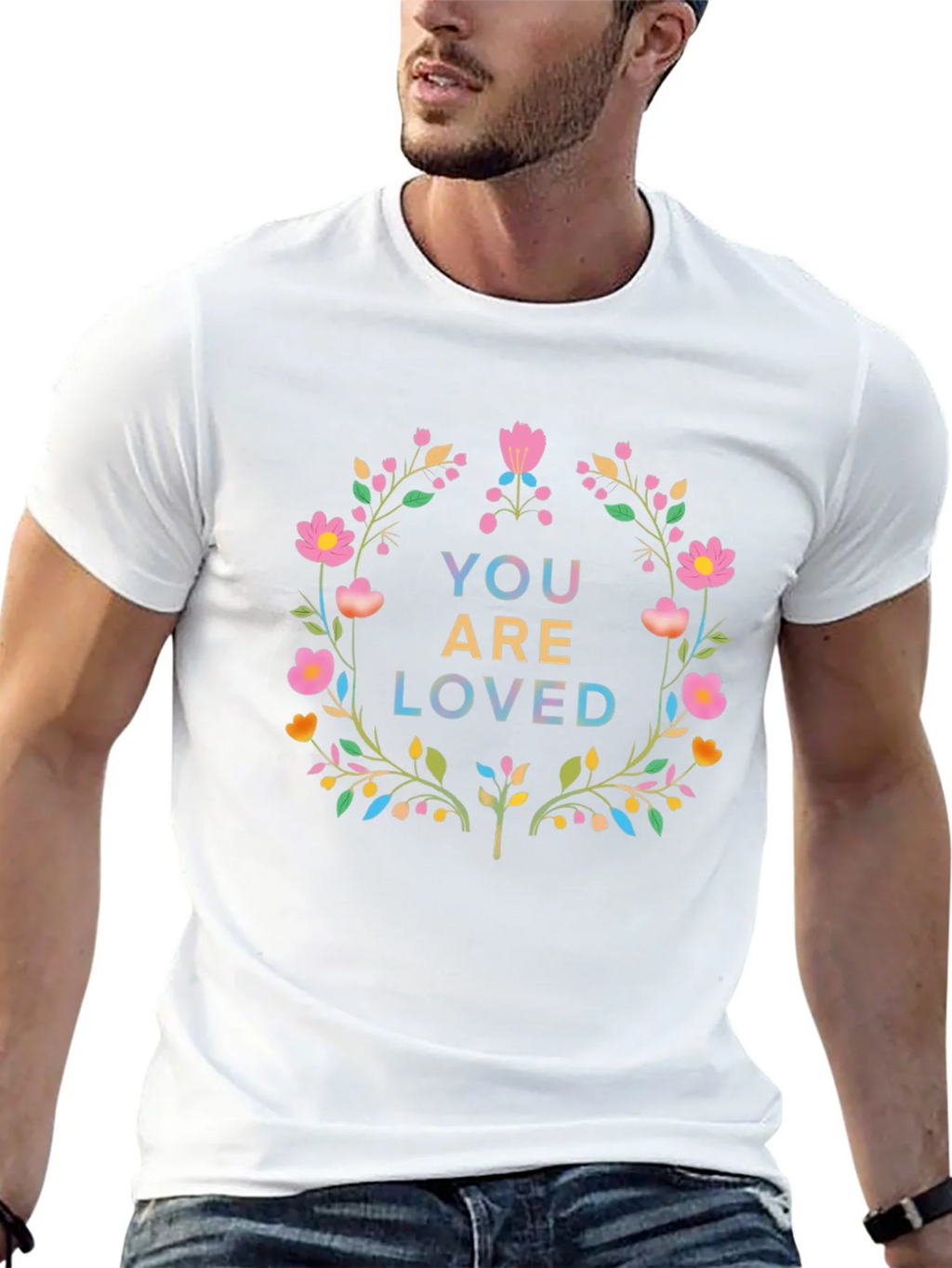 Floral You Are Loved Graphic Tee - Soft Black Cotton product image 4