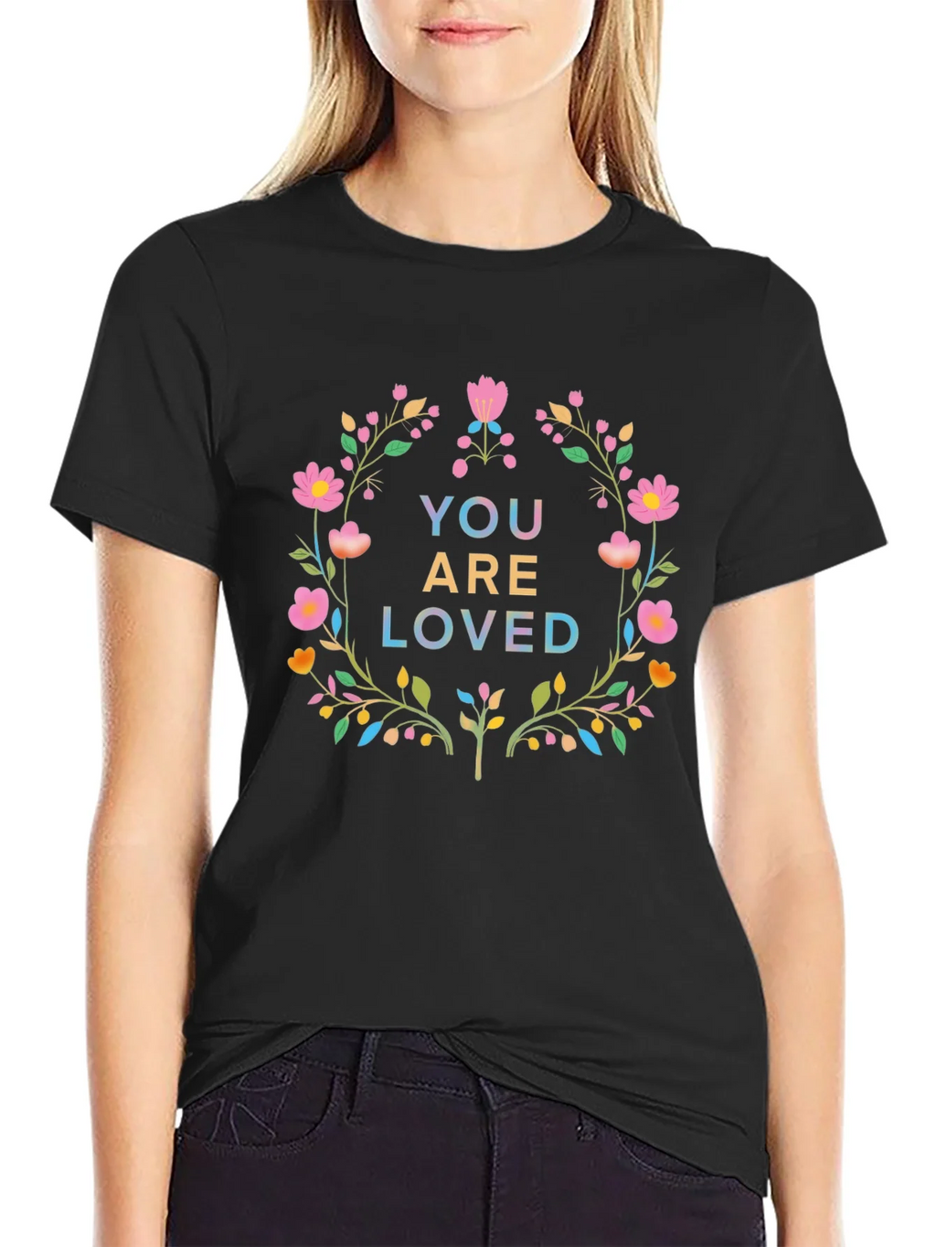 Floral You Are Loved Graphic Tee - Soft Black Cotton product image 5