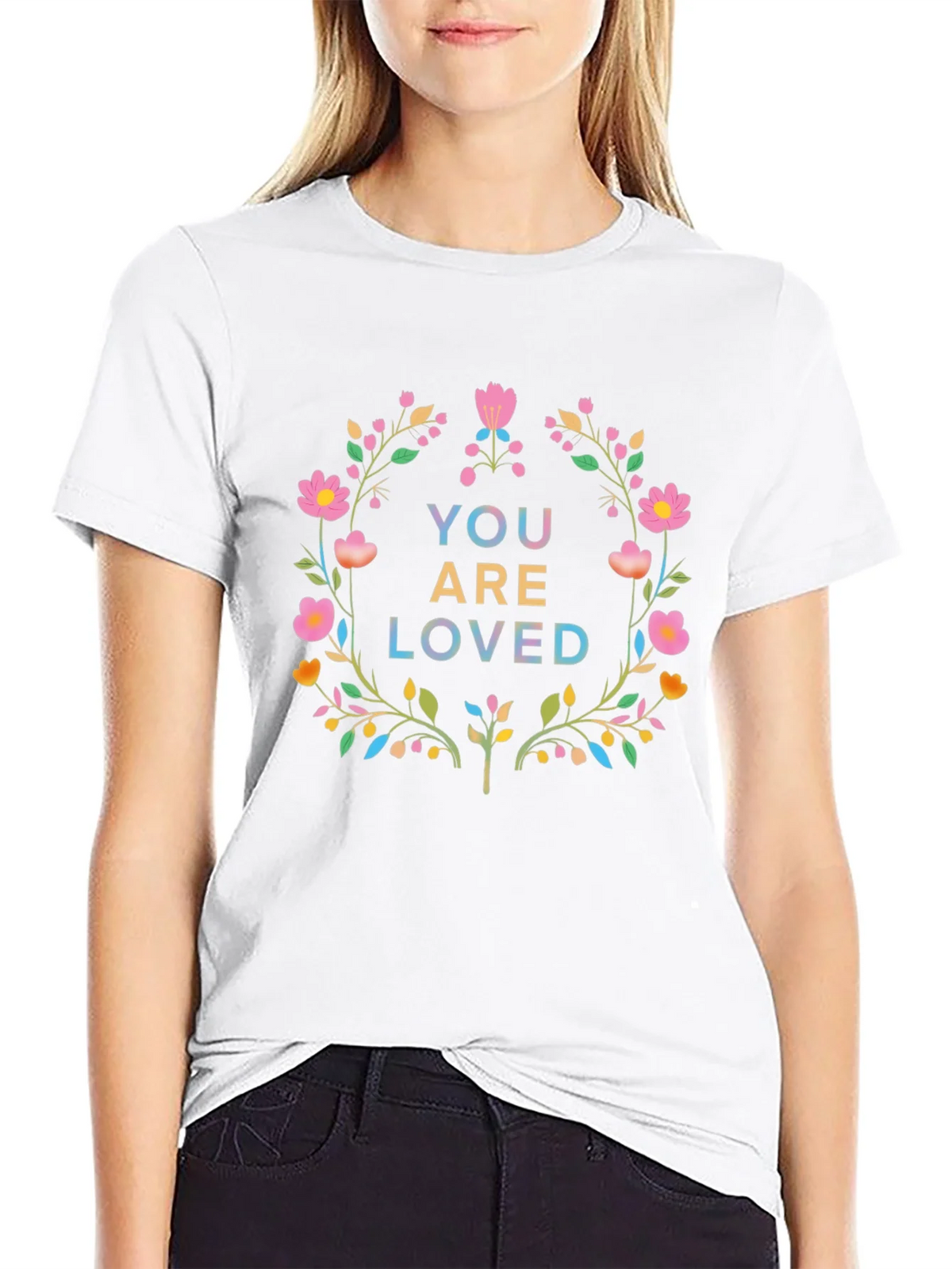 Floral You Are Loved Graphic Tee - Soft Black Cotton product image 11