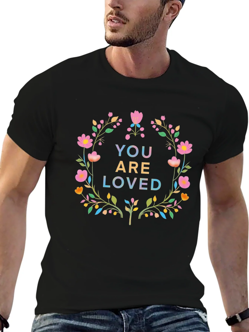 Floral You Are Loved Graphic Tee - Soft Black Cotton product image 9