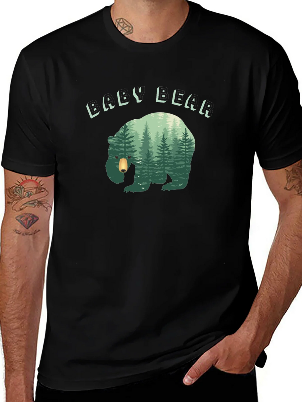 Baby Bear Forest Graphic Black T-Shirt product image 1