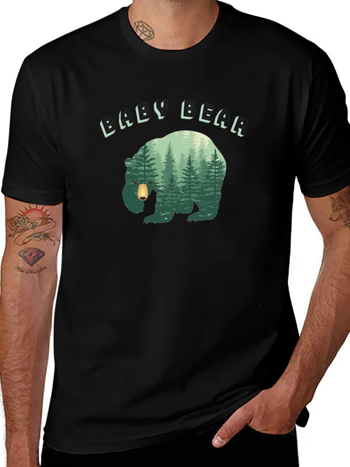 Baby Bear Forest Graphic Black T-Shirt product image 1
