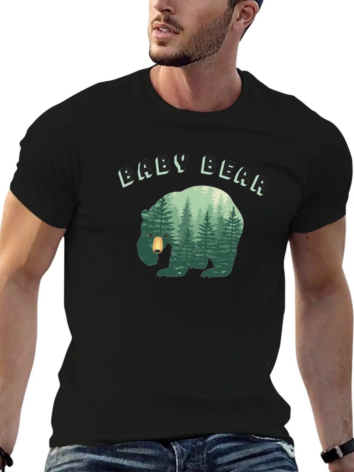 Baby Bear Forest Graphic Black T-Shirt product image 8