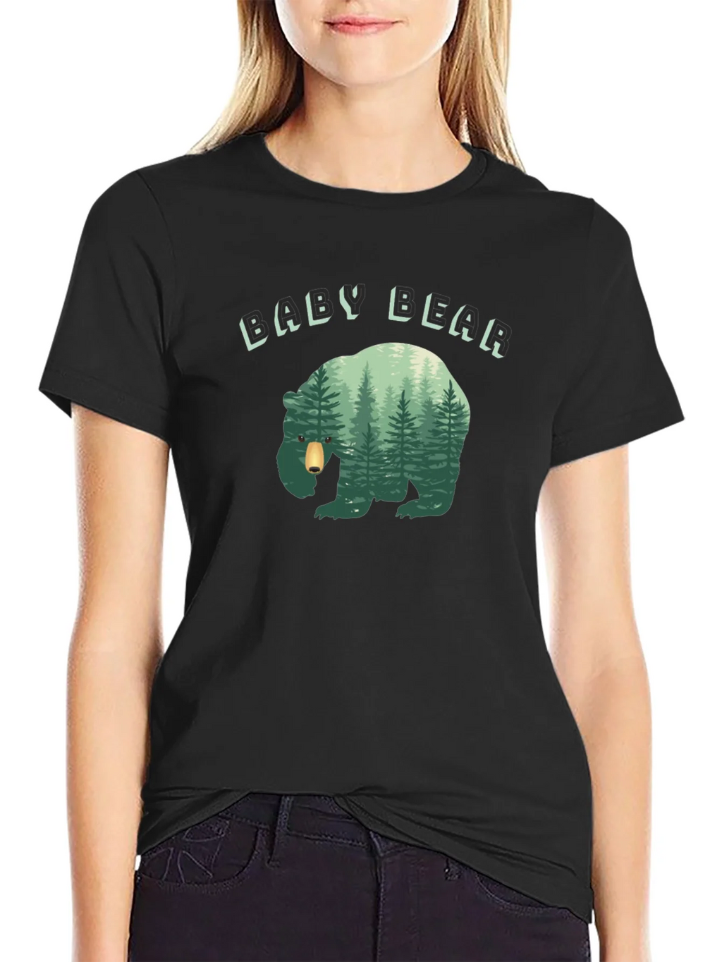 Baby Bear Forest Graphic Black T-Shirt product image 4