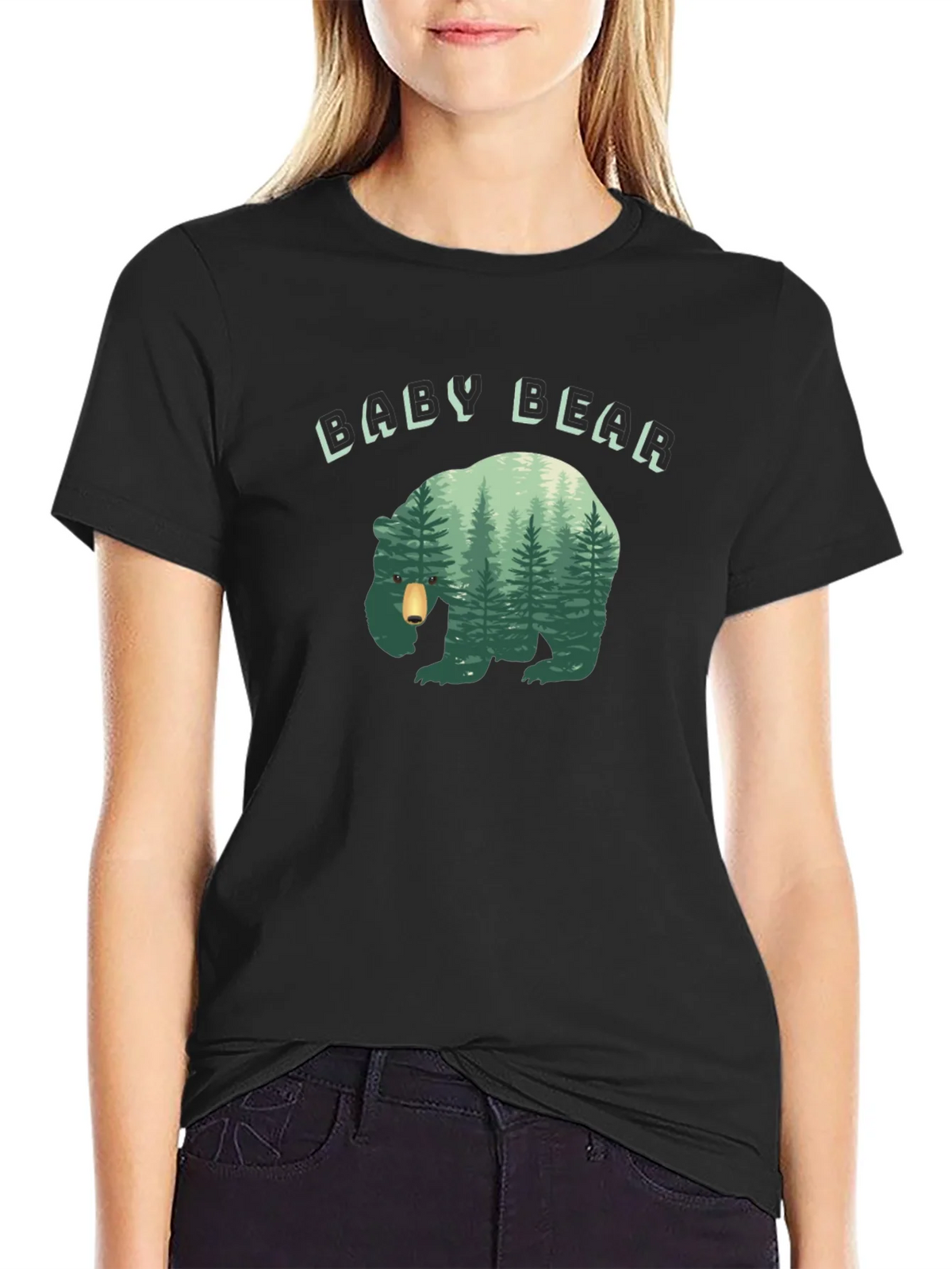 Baby Bear Forest Graphic Black T-Shirt product image 4