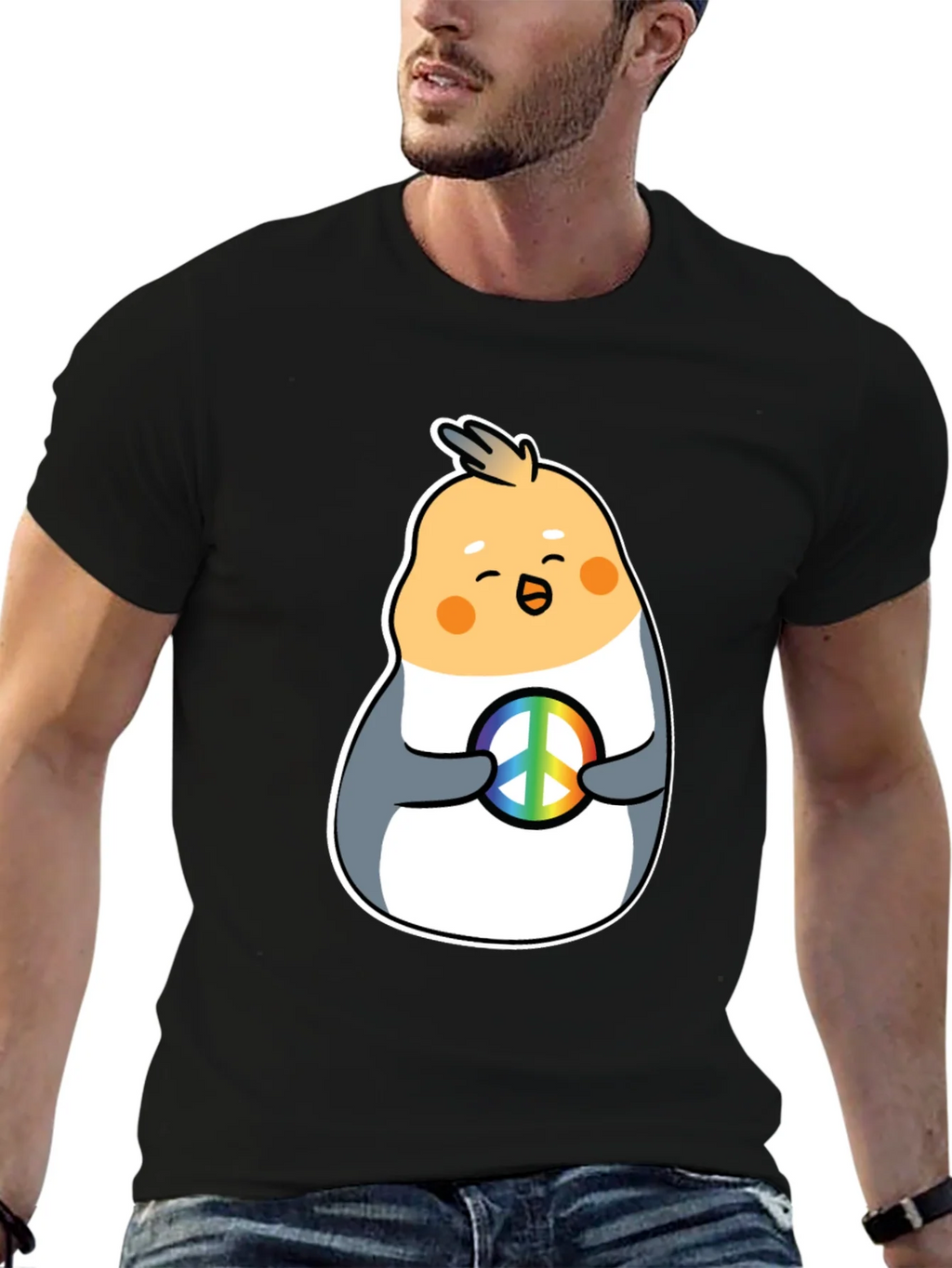 Cockatiel Peace Sign Graphic Tee - Black Cotton Blend product image 9