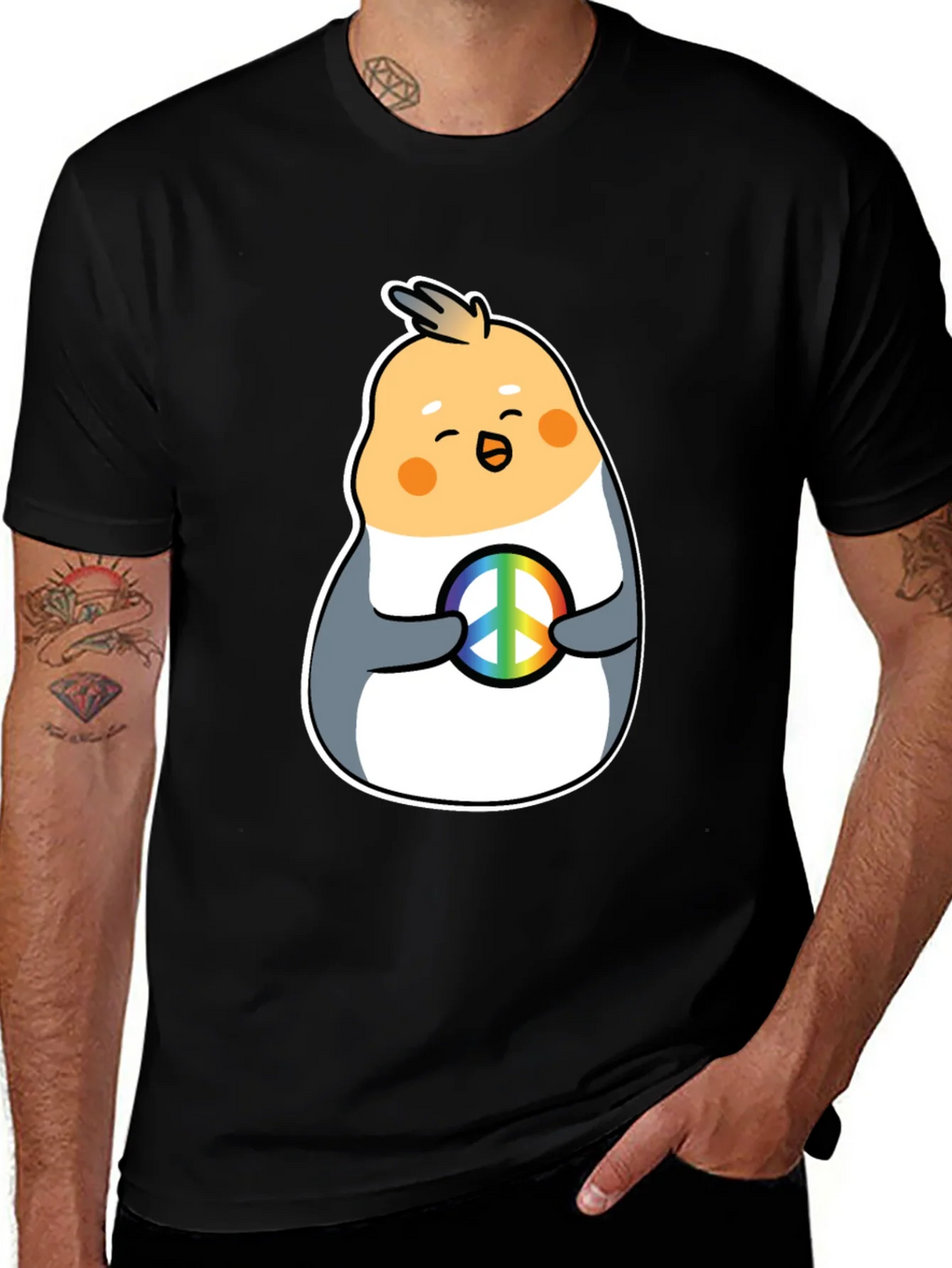 Cockatiel Peace Sign Graphic Tee - Black Cotton Blend product image 1