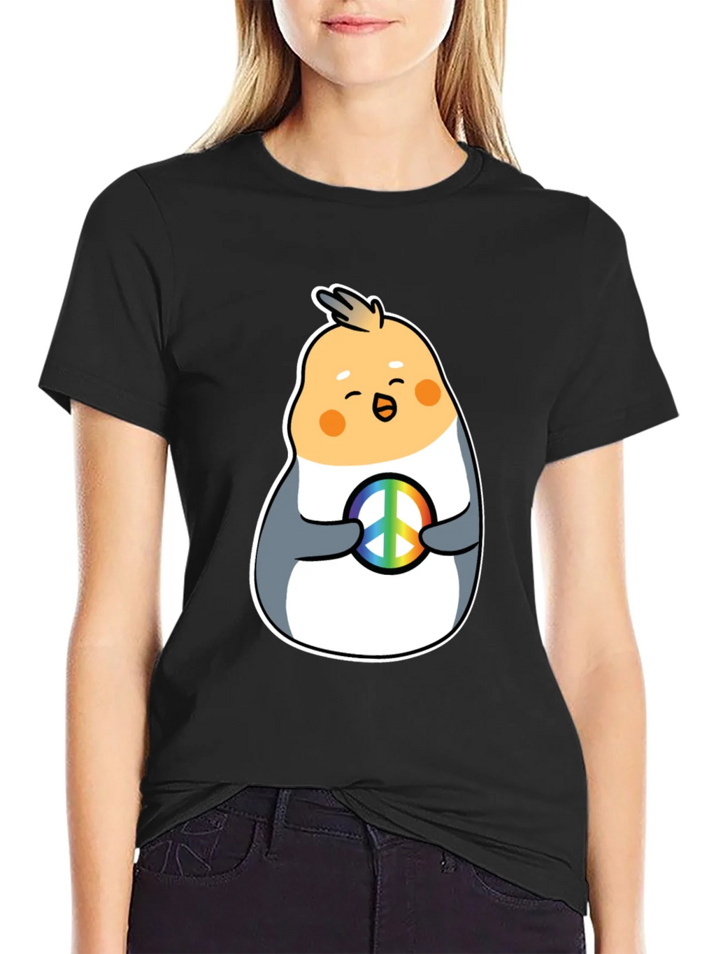 Cockatiel Peace Sign Graphic Tee - Black Cotton Blend product image 5