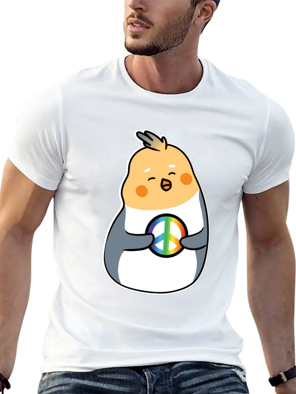Cockatiel Peace Sign Graphic Tee - Black Cotton Blend product image 4