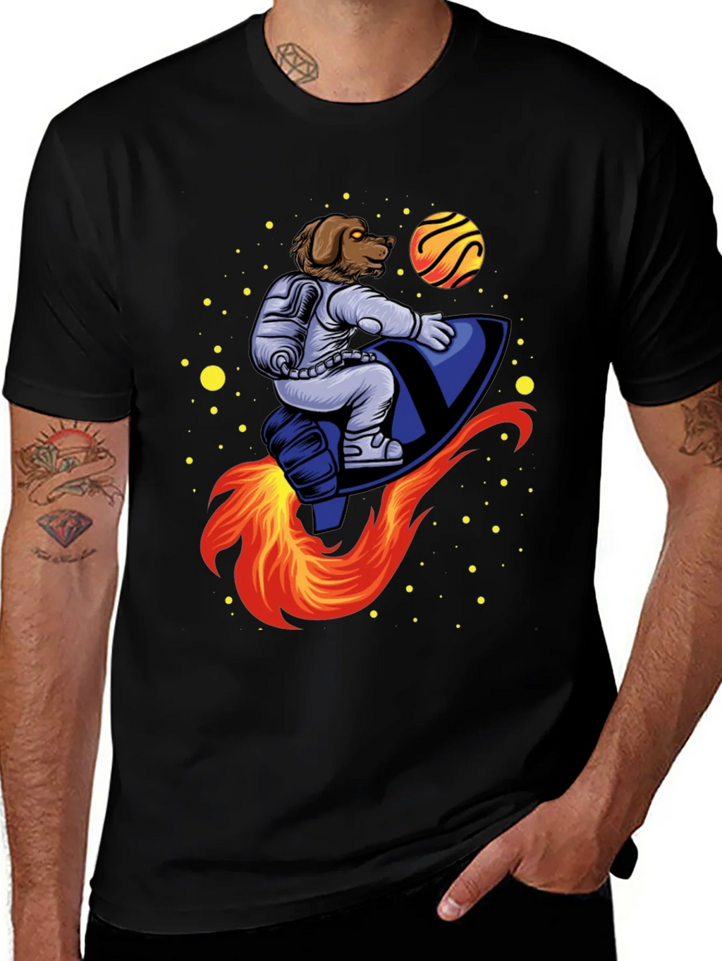 Dog Astronaut Rocket T-Shirt - Black product image 1