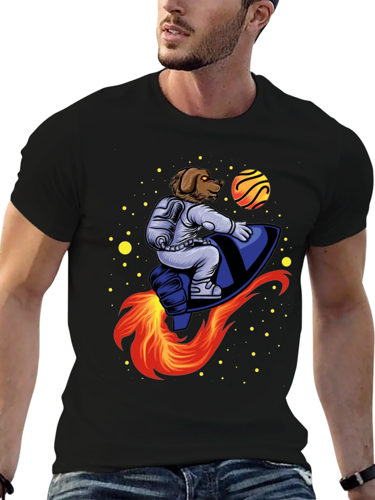 Dog Astronaut Rocket T-Shirt - Black product image 9