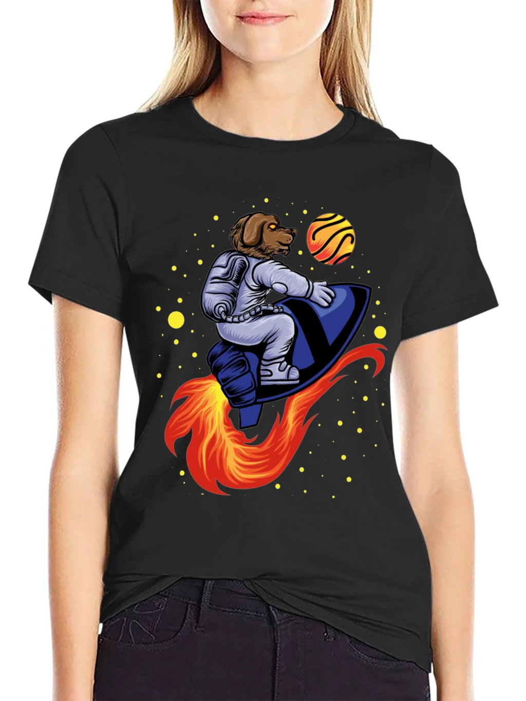 Dog Astronaut Rocket T-Shirt - Black product image 5