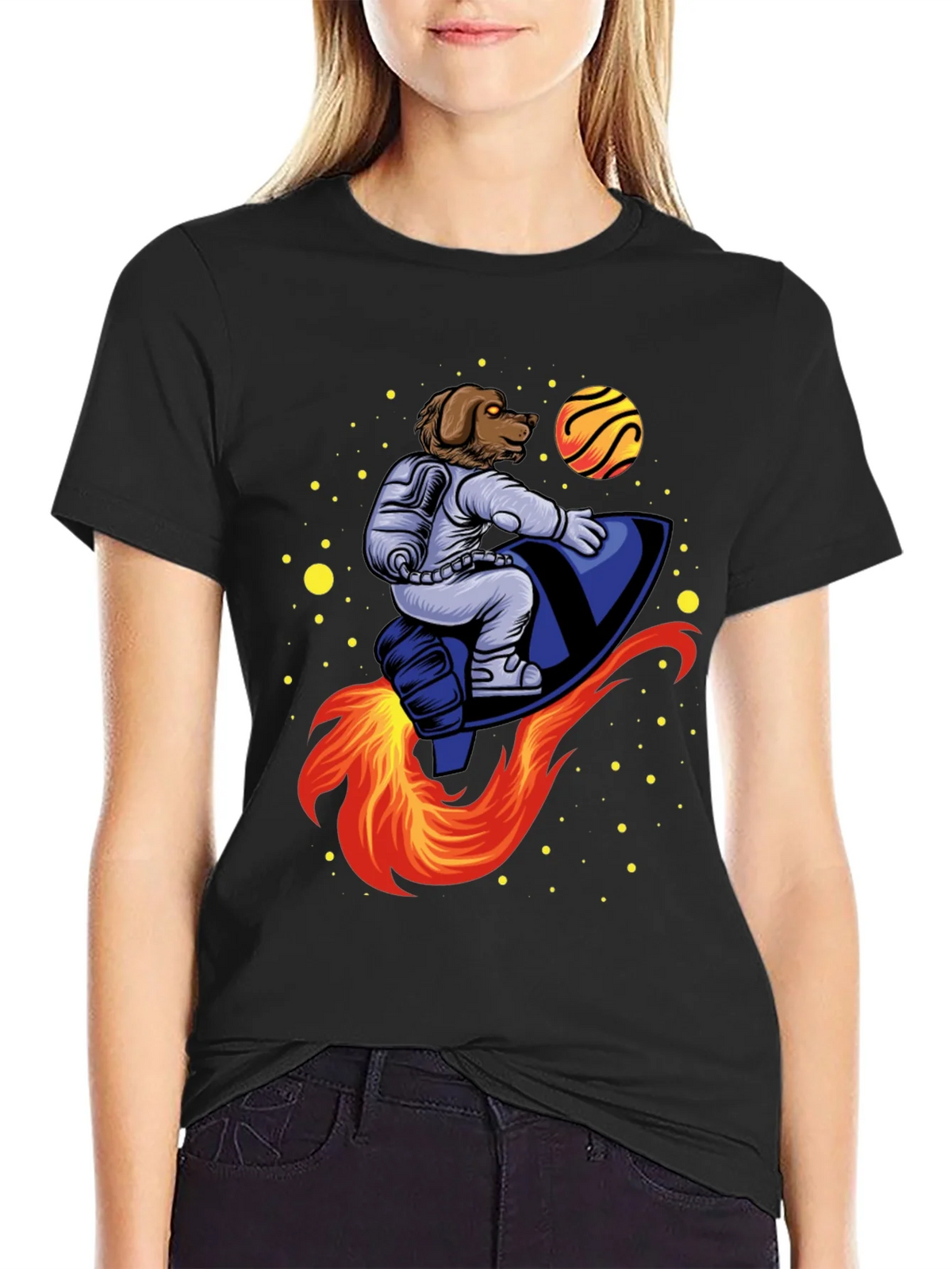 Dog Astronaut Rocket T-Shirt - Black product image 5