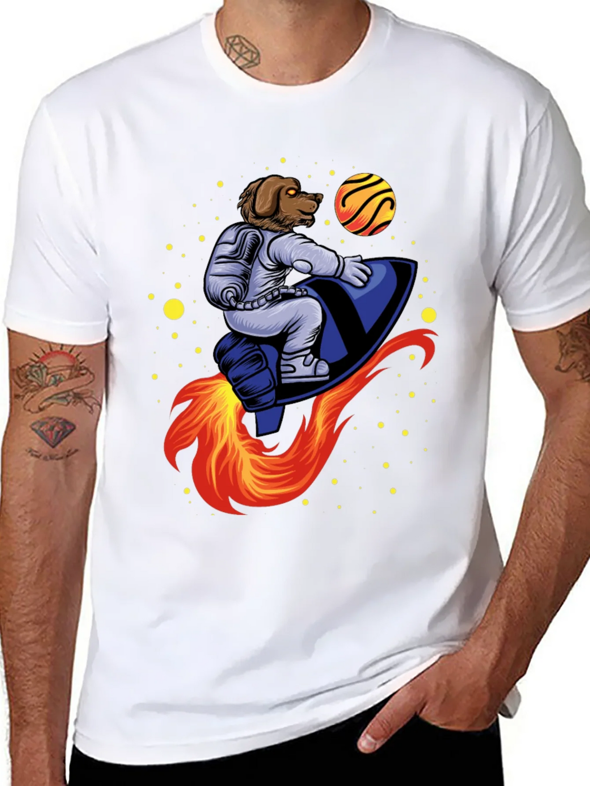 Dog Astronaut Rocket T-Shirt - Black product image 10