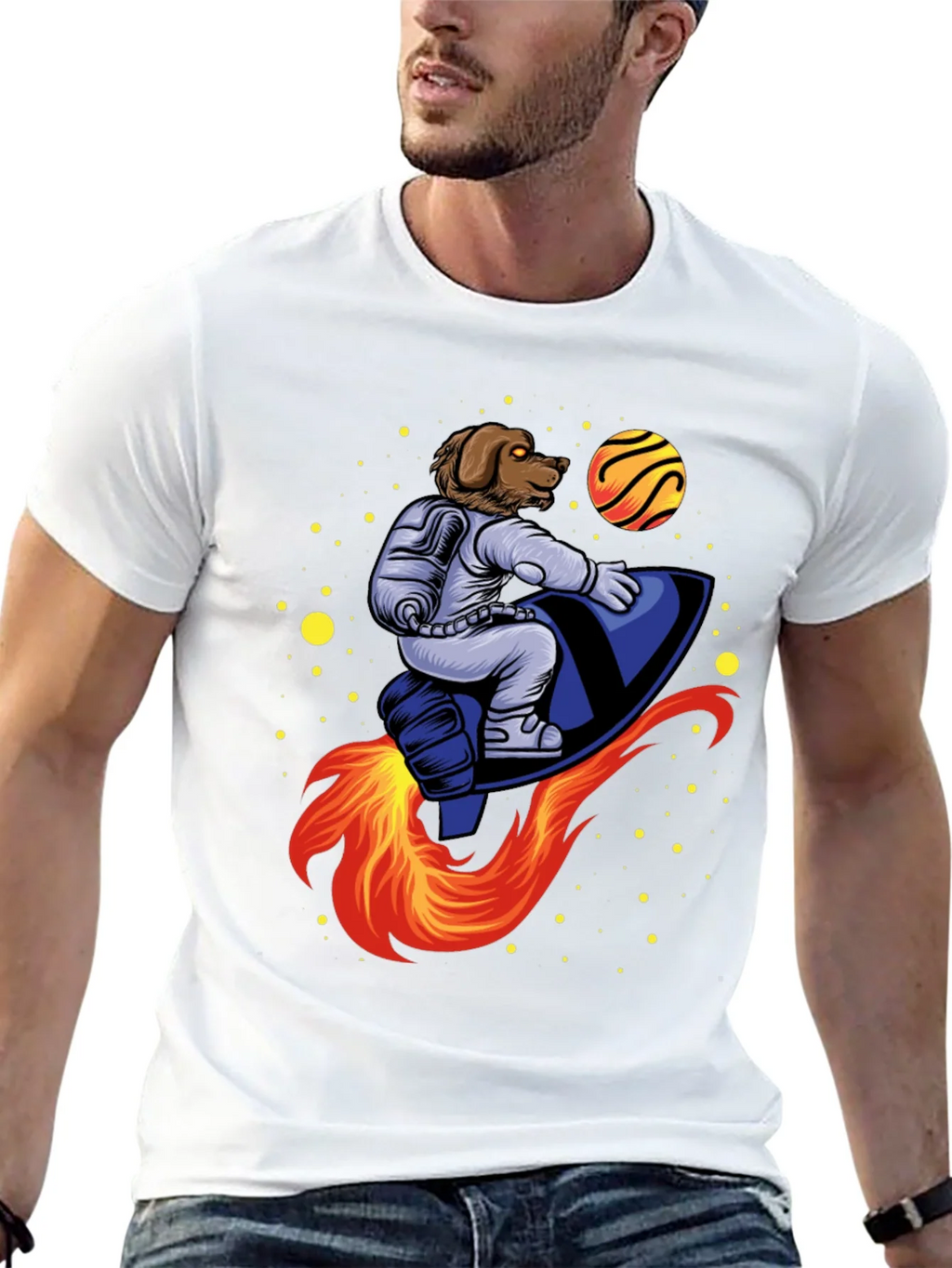 Dog Astronaut Rocket T-Shirt - Black product image 4