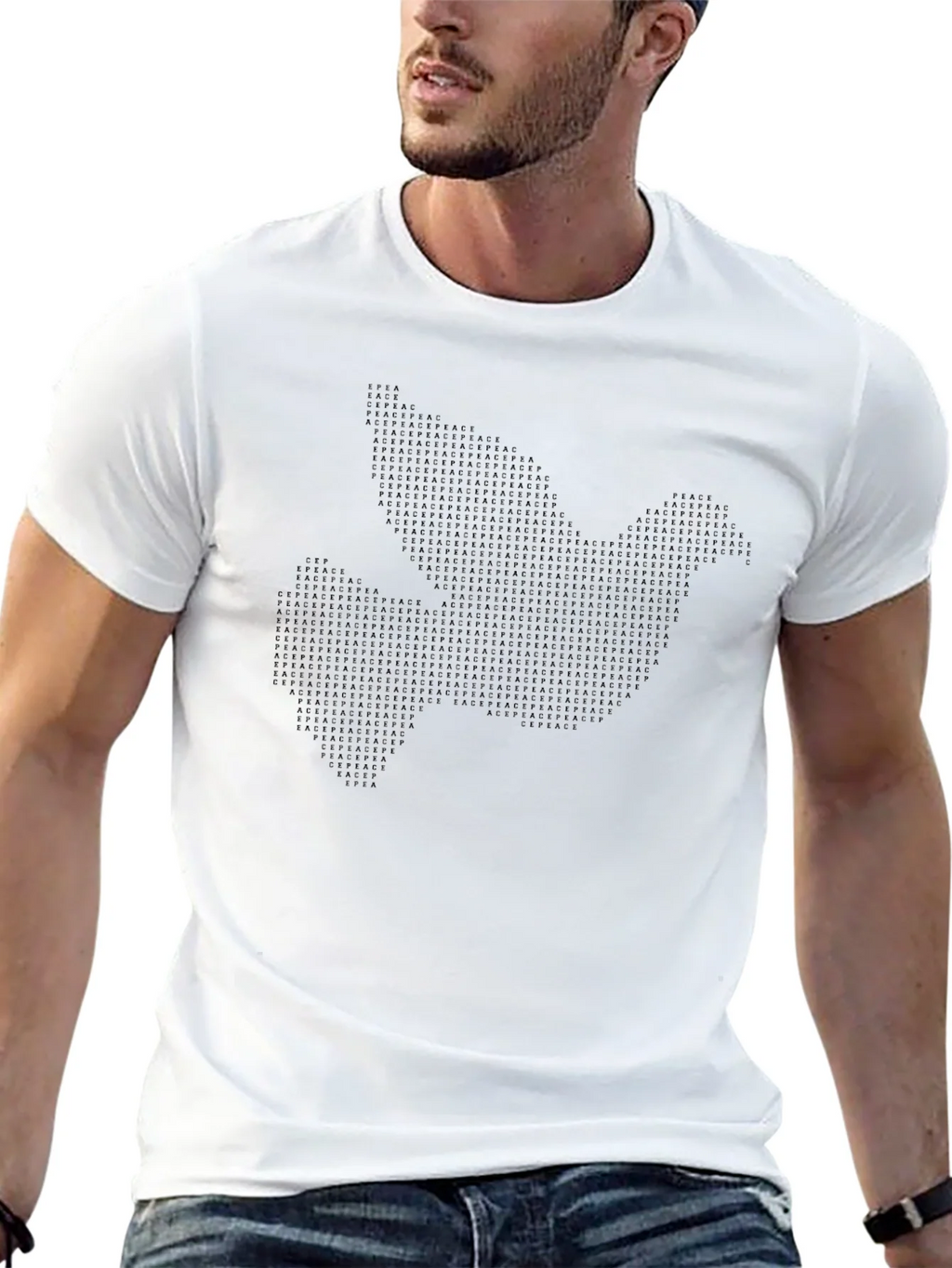 Peace Dove Graphic Print Black Crew Neck T-Shirt product image 3