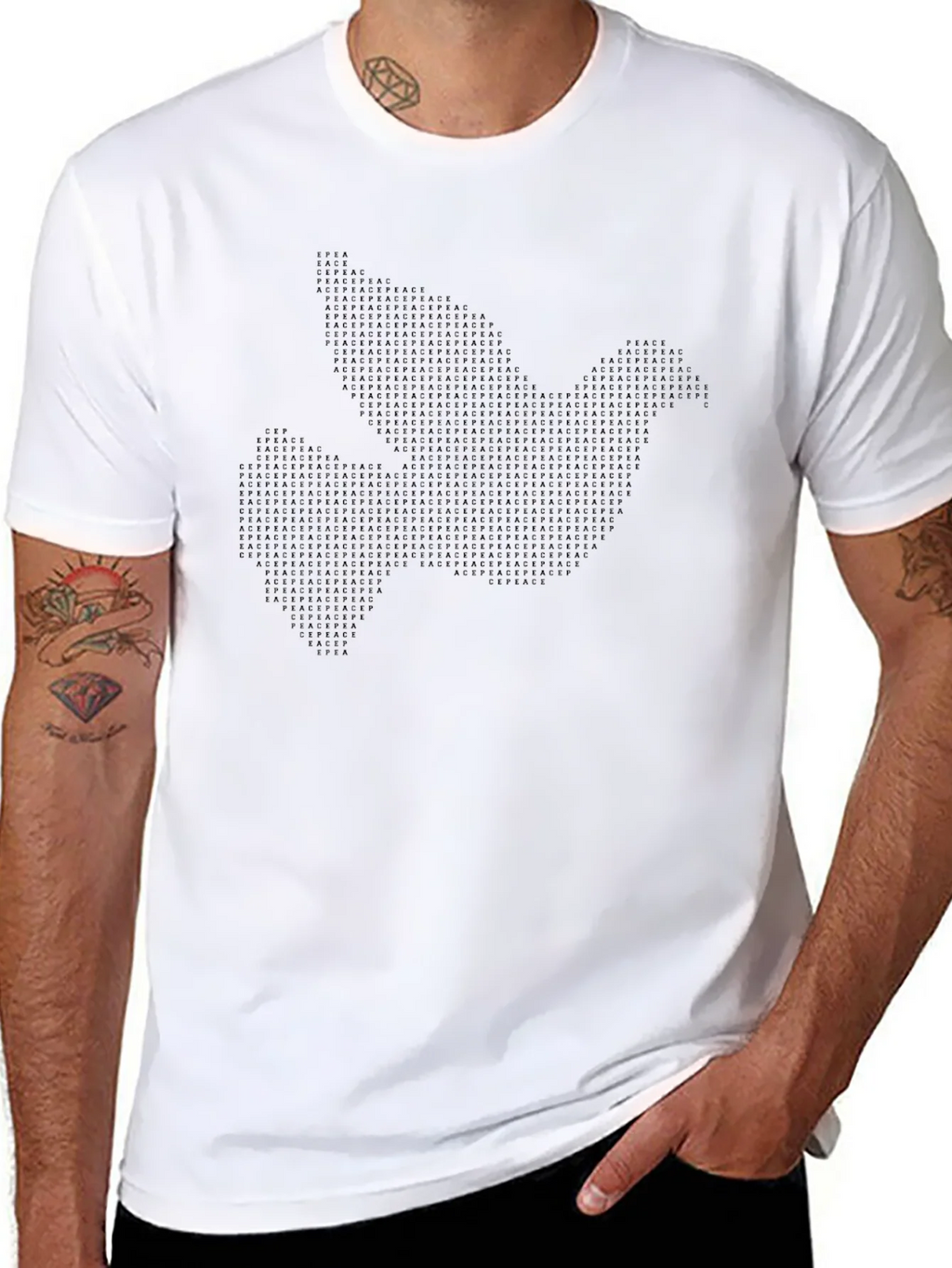 Peace Dove Graphic Print Black Crew Neck T-Shirt product image 8