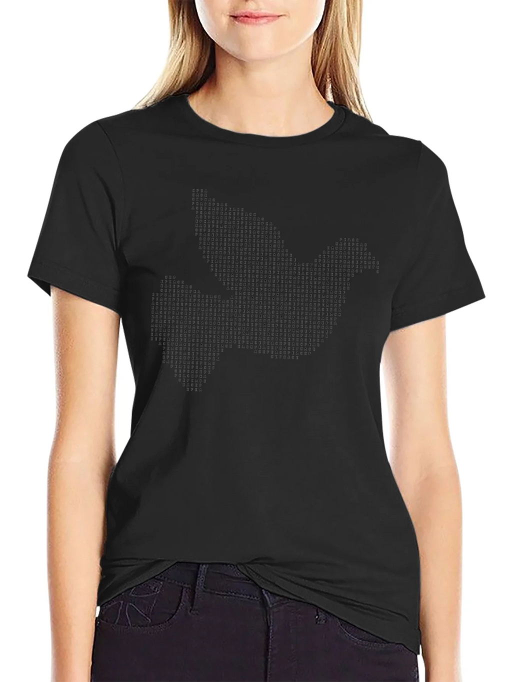 Peace Dove Graphic Print Black Crew Neck T-Shirt product image 4
